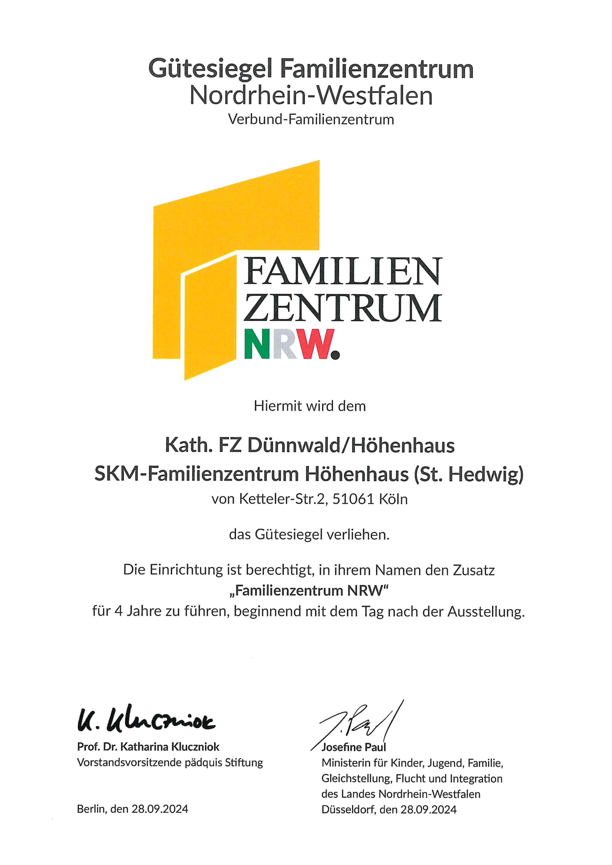 Prüfsiegel 2024 KiTa SKM Hedwig